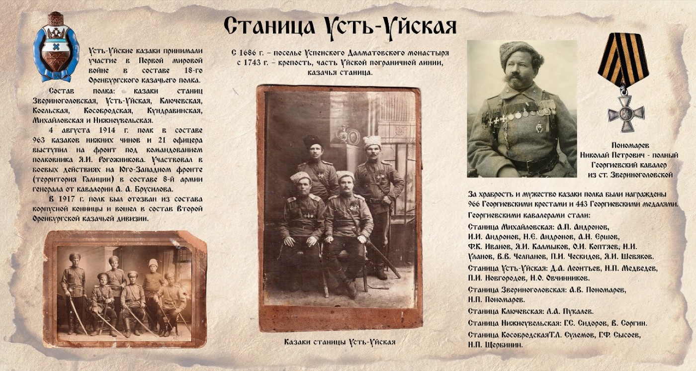 Краеведческий стенд об истории казачества станицы Усть-Уйской
